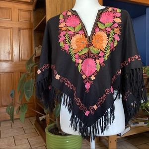 **SOLD**Embroidered, light wool blend, cropped, poncho